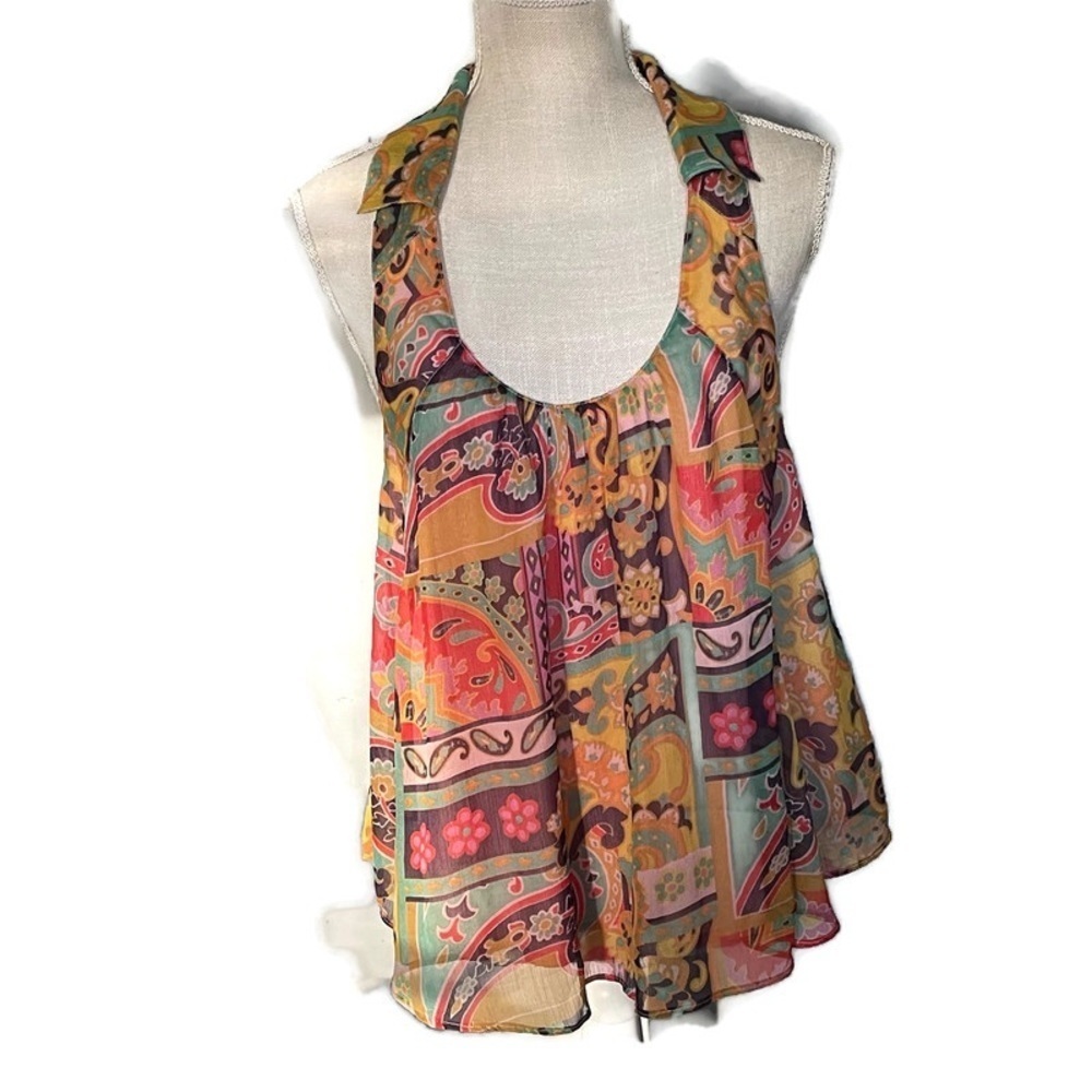 Free People Strawberry Oversized Flowy Colorful Scoop Neck Racerback Tank; M